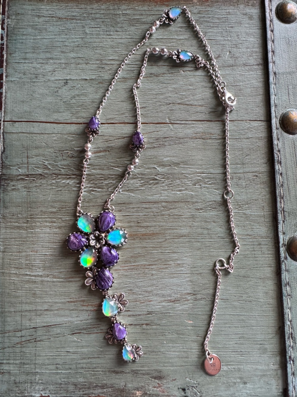 Charoite and Faceted Opal Statement Necklace